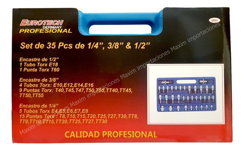 Puntas Torx - Enc. 1/4 3/8 1/2 - Juego 35 Piezas - Eurotech 1