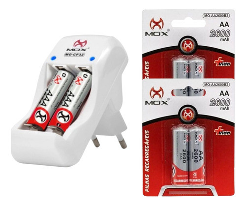 Kit Carregador Rapido Cp32 + 2 Pilha Aa + 2 Bateria De 9v 1