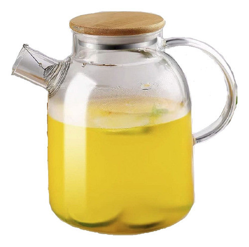 Tetera De Vidrio 1800ml Con Tapa Madera Y Filtro 0