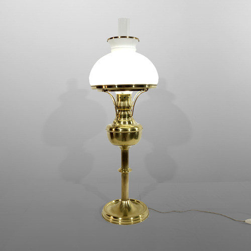Lámpara De Mesa Antigua Bronce Y Opalina (5923) 1