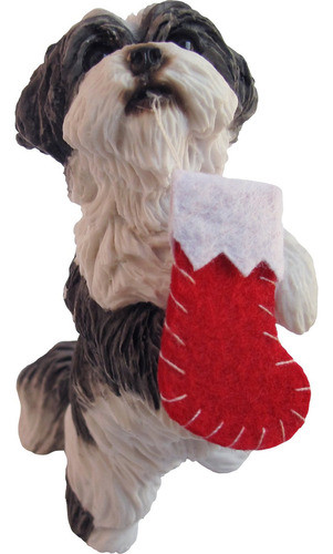 Sandicast Adorno De Navidad Shih Tzu Con Calcetn Plateado Y 0