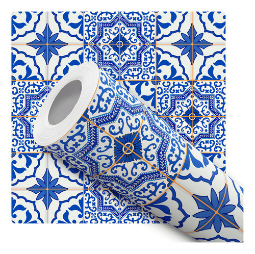 Papel Parede Adesivo Azulejo Cozinha Azul Retro Lavável 10m 0