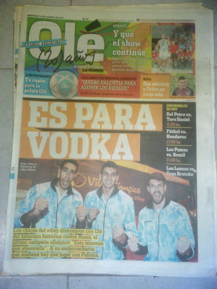 Diario Ole 10 Agosto 2016 Ginobili Argentina 90 Croacia 82 0