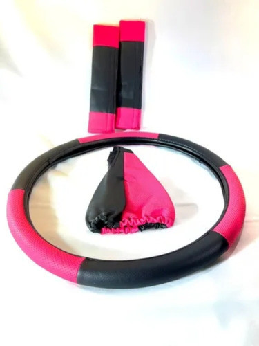 Fundas Cubre Asientos Auto Cuerina  Rosa/ Neg.c/ Accesorios. 1