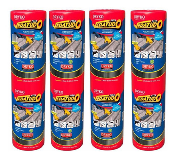 4x Manta Asfáltica Aluminizada Telhado Auto Adesiva 60cmx10m 0