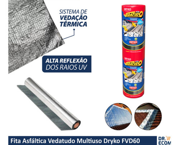4x Manta Asfáltica Aluminizada Telhado Auto Adesiva 60cmx10m 1