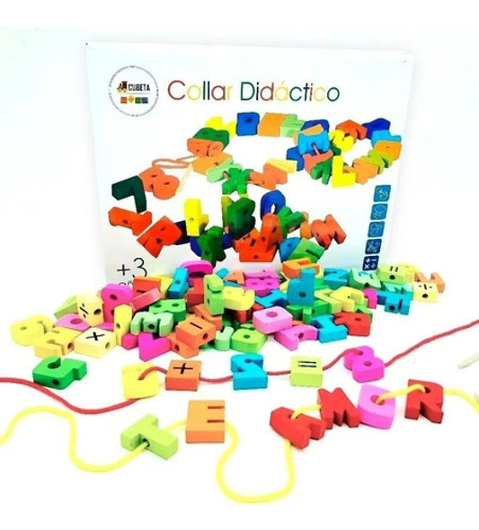 Collar Didáctico Madera Juego Letras Números Cubeta 0 Collar Didáctico Madera Juego Letras Números Cubeta 0