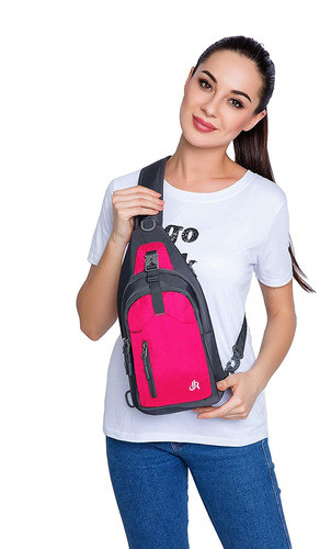 Mochila Senderismo Una Tira Negra Rosa Impermeable Nylon 1