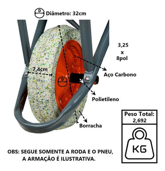 Roda Completa Maciça Carrinho De Mão Em Aço 8pol 45 50 E 60l 1