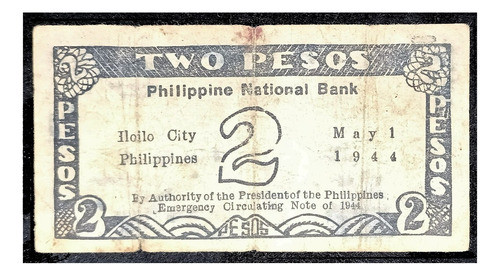Filipinas 2 Pesos 1944 Bueno Emergencia Segunda Guerra 0
