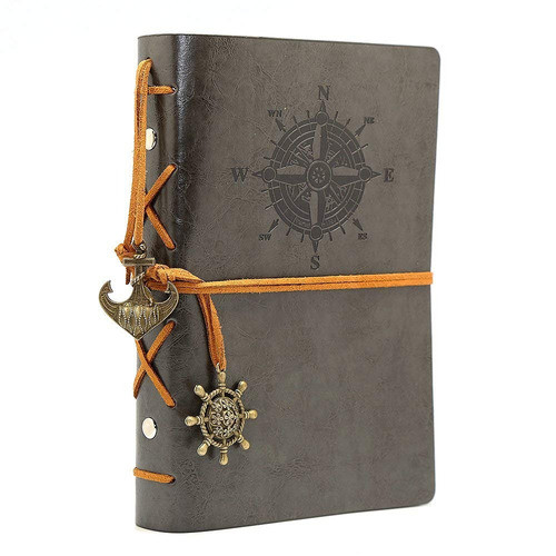 Diario Con Tapas De Cuero Estilo Retro, Gris (xmp) (t0cw) 0