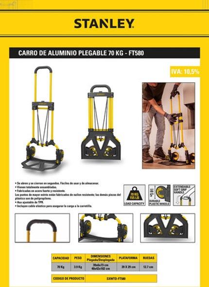 Carro Zorra Plegable 70kg Stanley Sxwtd-ft580 Fs 1