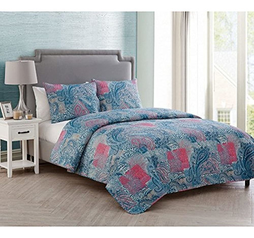 Vcny Home Ava Juego De Edredón Pinsónico Reversible De 3 Pie 1