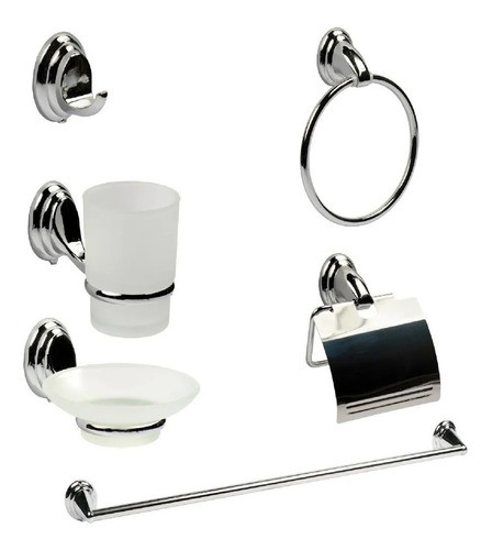 Set Kit Accesorios Para Baño 6 Piezas Cromado 0