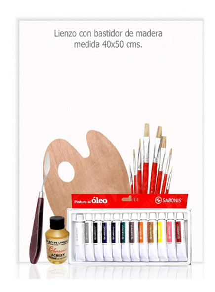 Kit Pintura Pinceles, Óleos, Paleta, Aceite Lino, Espátula. 0