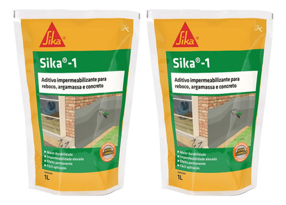 Kit 2 Aditivo Impermeabiliza Sika-1 Argamassa Concreto 1 Lt 0