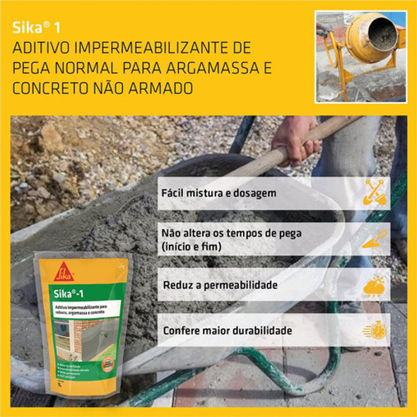 Kit 2 Aditivo Impermeabiliza Sika-1 Argamassa Concreto 1 Lt 1