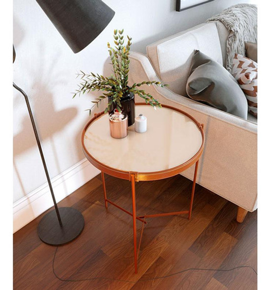Mesa Lateral Ambiente Aqua Pequena Vidro Off White Cobre 0
