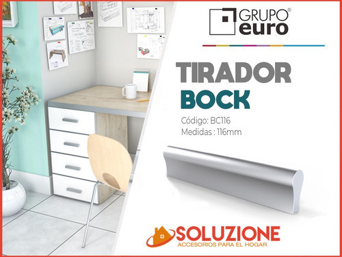 Tirador Euro Aluminio Anodizado Mueble Placa Bock 116x24/96 1