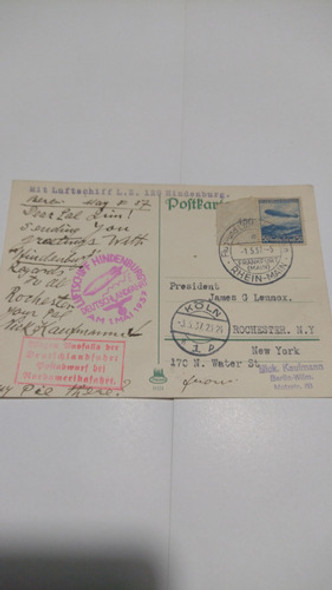 Alemania 3 Er Reich Postal Zeppelin 1937 Volada A New York++ 0