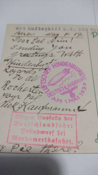 Alemania 3 Er Reich Postal Zeppelin 1937 Volada A New York++ 1
