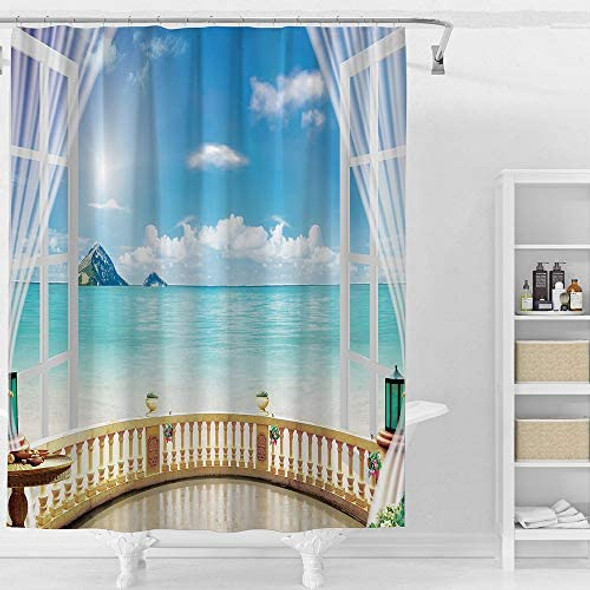 Cortina De Chuveiro Tropical Allenjoy Cenário À Beira-mar A 1