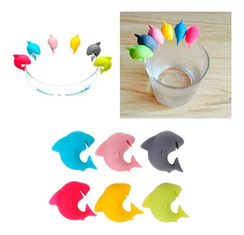 Marcador Copos Taça Bebidas Drinks Silicone 6 Peças Baleia 1