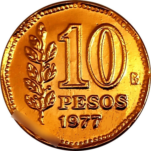 Argentina Moneda 10 Pesos Del Año 1977 Bañado Con Oro 24k 0