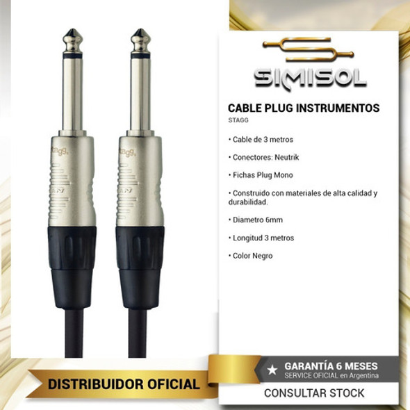 Cable Plug 3 Metros Guitarra Bajo Ficha Neutrik - Stagg Ngc3 1