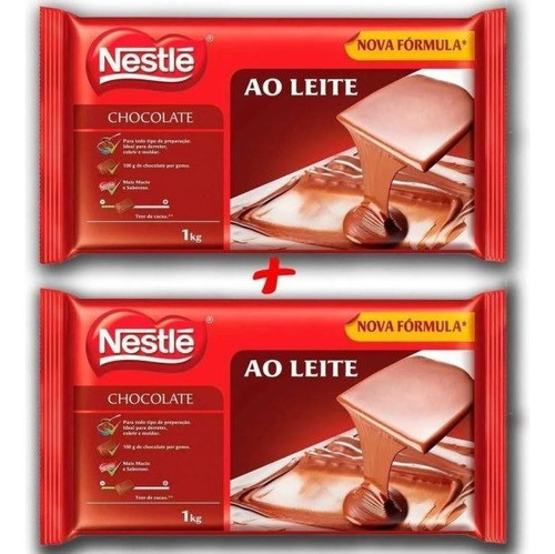 Kit 2 Barras De Chocolate Nestlé Ao Leite 1 Kg Leve 2 Páscoa 0
