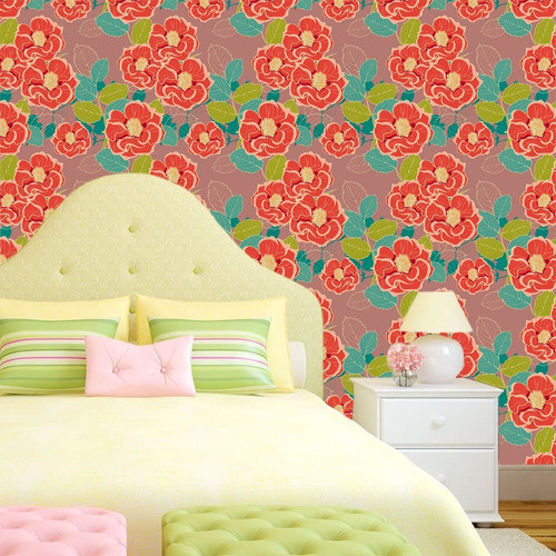 Papel Parede Floral Flores Vermelhas Autocolante Sala Quarto 0