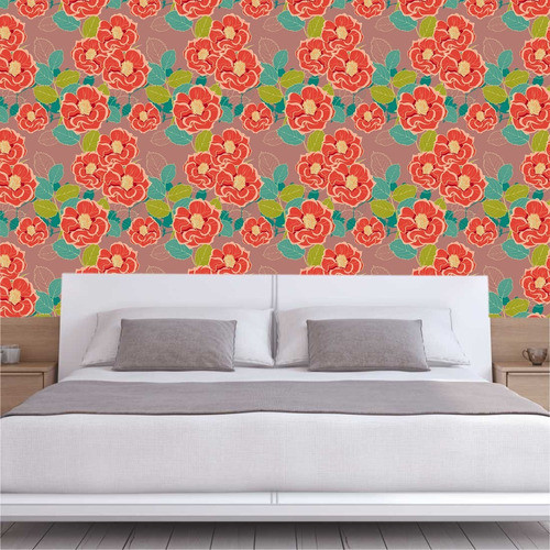 Papel Parede Floral Flores Vermelhas Autocolante Sala Quarto 1