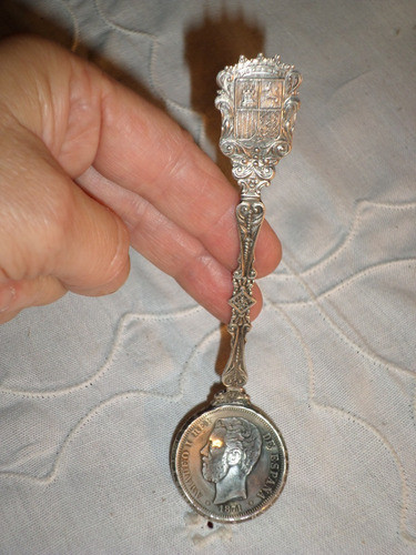 Cuchara Moneda 5 Pesetas Amadeo I, 1871 Plata Ley 900 España 0