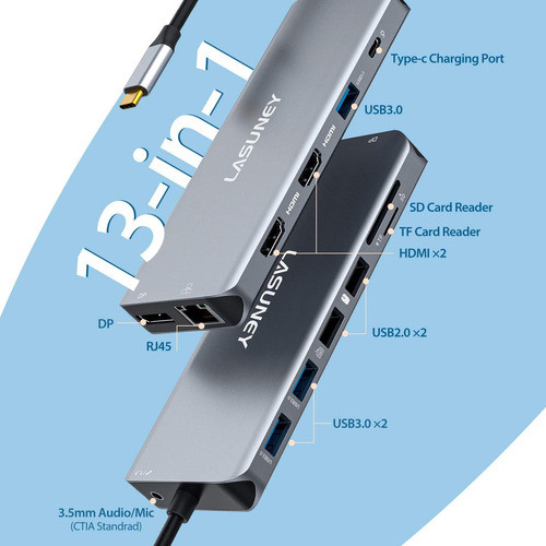 Docking Station Lasuney Usb-c 14en1 2-hdmi Displayport Rj45 1