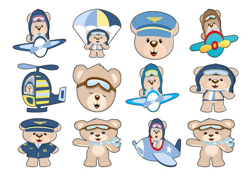 Patch Estampado Ursinho Aviador, Urso, Avião, Adesivo, Roupa 1