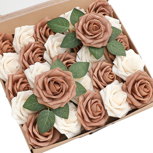 Rosas Artificiales C/tallo Realistas 25u 7.6cm Crema Marroc 0