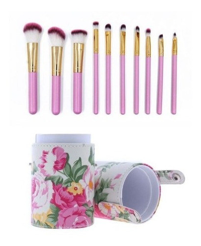 10 Piezas De Color Rosa Maquillaje Oro Pincel Blush Set Pinc 1