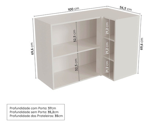 Armário Aéreo De Canto Reto 2 Portas 3 Nichos Arizona 1