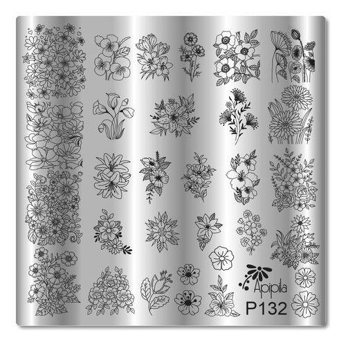 Placa Para Carimbo Decoração De Unhas Apipila P132 Flores 0