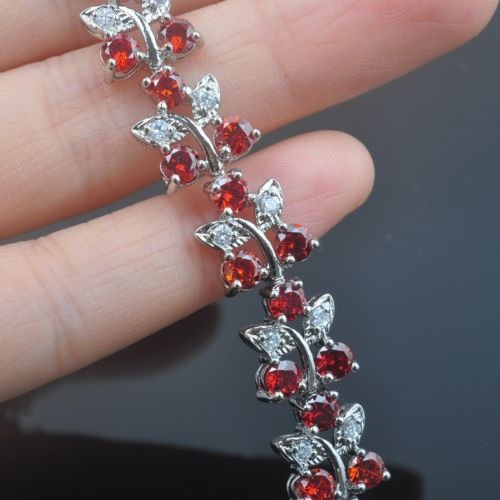 Plata De Ley 925 Joyas Pulseras Sl0119 Fahoyo Rojo Granate C 1