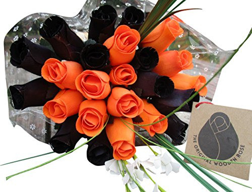 Rosas Artificiales De Madera Ramo 2docenas Naranja Negro 0