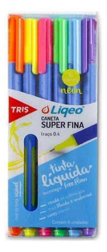 Caneta Super Fina Liqeo 0.4mm Neon 6 Cores - Tris 0