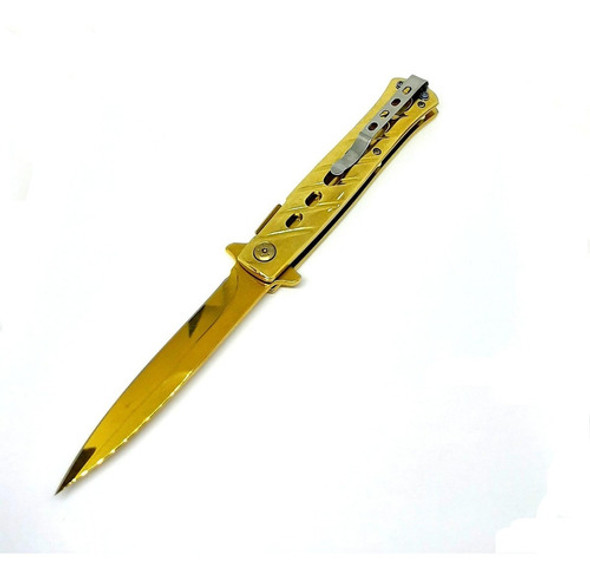 Navaja Estilete Falcon Asistida Gold Dorada Oro Defensa Tx 1
