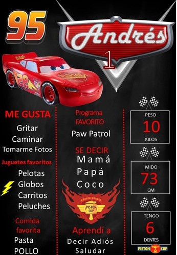Pizarra Poster Cars - Rayo Mcqueen Editable 1