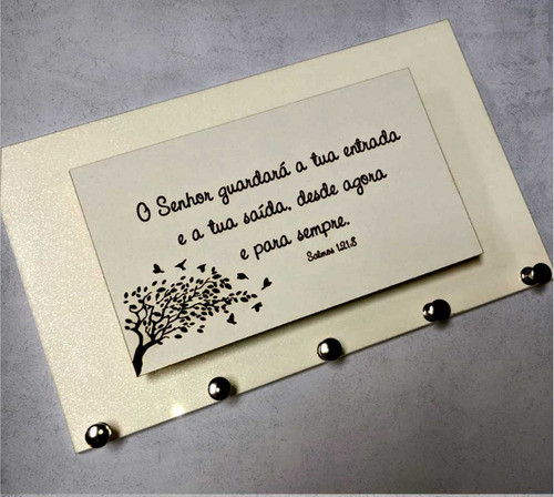 Porta Chaves Salmos 121:8 - Branco Com Glitter 0