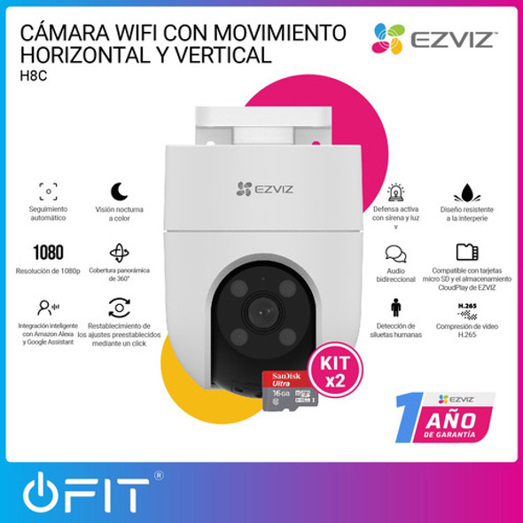 Kit 2 Camaras De Seguridad Wifi 1080p Ezviz 360 + Sd 16gb 1