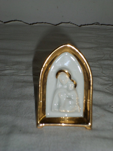 Bella Virgencita De Porcelana Limoges Con Oro Sellada Impec 1