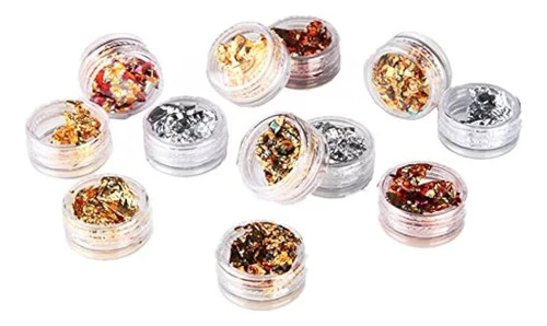 Minejin 12 Potset Nail Art Gold Silver Paillette Flake Chip 0