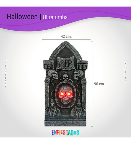 Decoracion Halloween Lapida Tumba Cementerio 4 Vela Led Roja 1