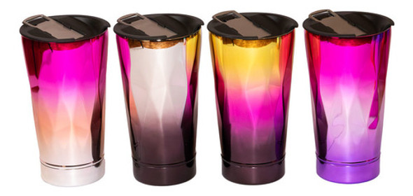 Vaso C/destapador Acero Naranja Fucsia Y Negro - Goldin 0 Vaso C/destapador Acero Naranja Fucsia Y Negro - Goldin 0